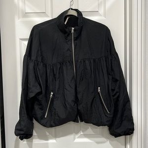 Free people wind breaker blk bubble sleeve jacket, fleece lined, oversized small